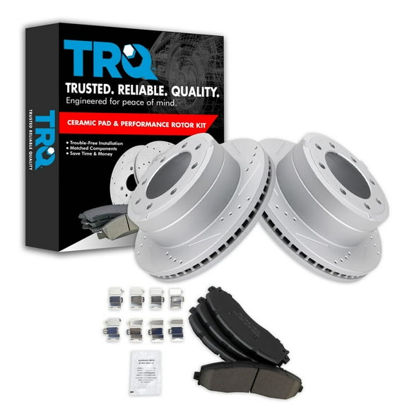 TRQ Rear Premium Posi Ceramic Brake Pad & Performance Rotor Kit for Ford BKA21037 Fits select: 2013-2019 FORD F250, 2013-2019 FORD F350