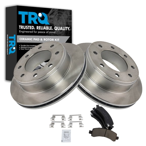 TRQ Rear Brake Pad & Rotor Kit Brake Pads Brake Rotor Ceramic Fits Select 2003-2020 Chevrolet Express 2500 2005-2020 Express 3500 GMC Savana 2500 Savana 3500