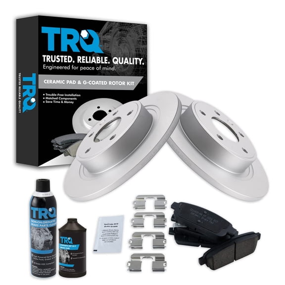 TRQ Rear Premium Posi Ceramic Disc Brake Pad & Coated Rotor Kit w/Chemicals BKA24621