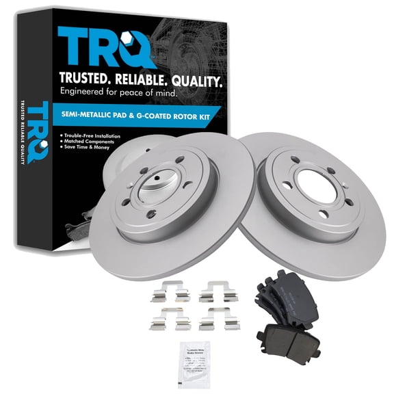 TRQ Rear Brake Pad & Rotor Kit Brake Pads Brake Rotor Semi-Metallic Premium G-Coated Fits Select 2006-2009 Audi A4 A4 Quattro