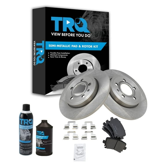 TRQ Rear Semi Metallic Brake Pad & 288mm Rotor Kit Direct Fit w/Chemicals BKA18069