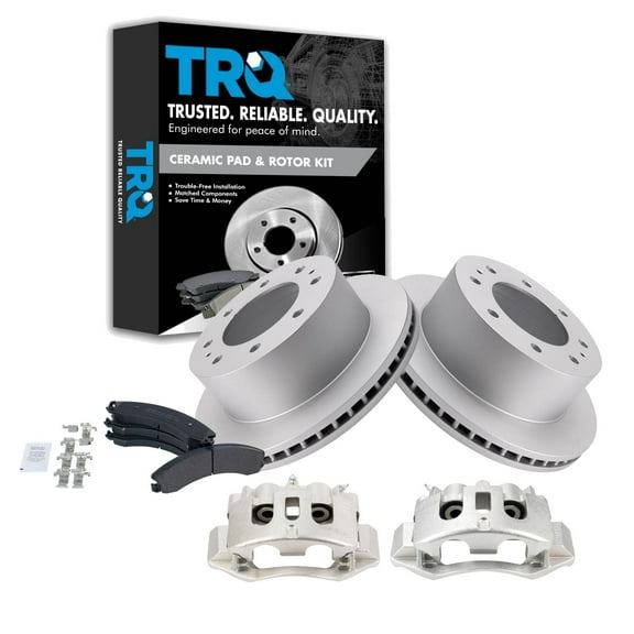TRQ Rear Semi-Metallic Brake Pad Coated Rotor & Caliper Kit Fits Select Chevy