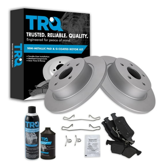 TRQ Rear Semi Metallic Brake Pad & Coated Rotor Kit w/Chemicals for Ford Truck BKA24525 Fits select: 2013-2016 FORD ESCAPE, 2014-2018 FORD TRANSIT CONNECT