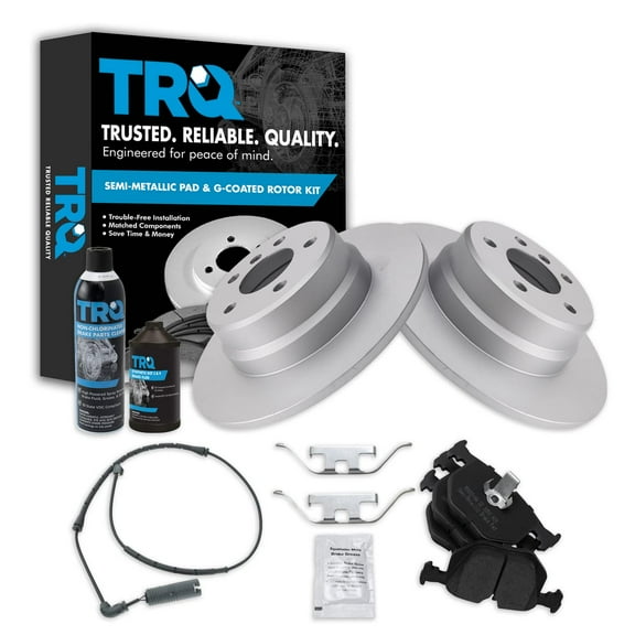 TRQ Rear Semi Metallic Brake Pad & Coated Rotor Kit w/Fluids for BMW X5 BKA23905