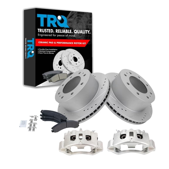 TRQ Rear Semi-Metallic Brake Pad, Performance Rotor & Caliper Kit Fits Select Chevy
