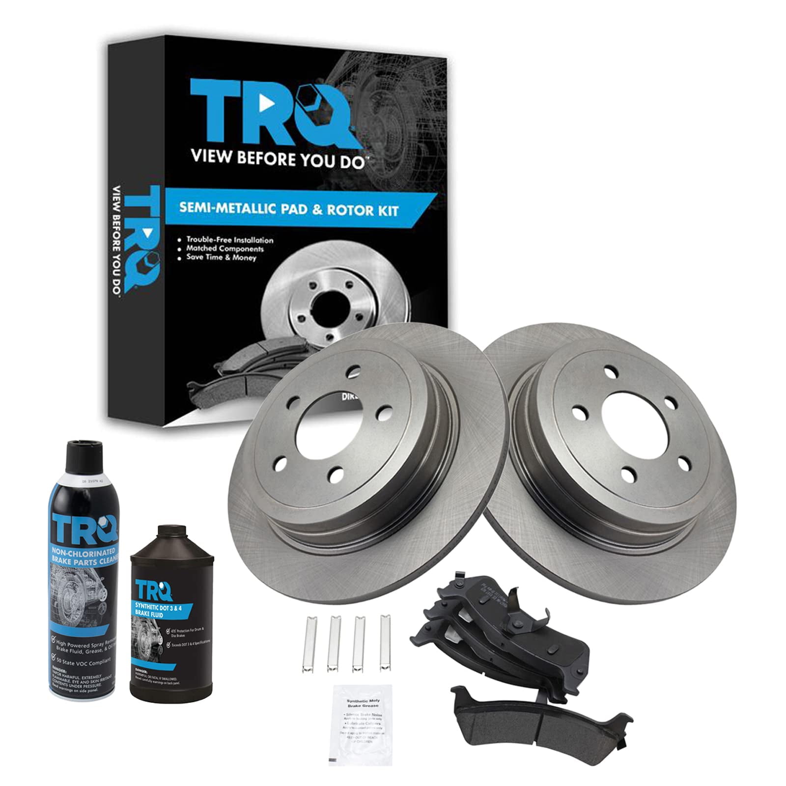 TRQ Rear Semi Metallic Brake Pad & Rotor Kit w/Chemicals for Ford Truck ...