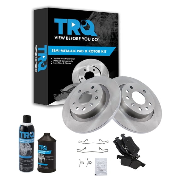 TRQ Rear Semi Metallic Brake Pad & Rotor Kit w/Fluids for 03-11 Saab 9-3 Linear BKA18126