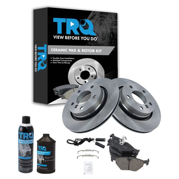 TRQ Rotor & Brake Pad Kit w/Fluids Ceramic Rear w/Fluids for 98-05 BMW 3 Series BKA18133 Fits select: 2001-2006 BMW 325, 2000 BMW 323