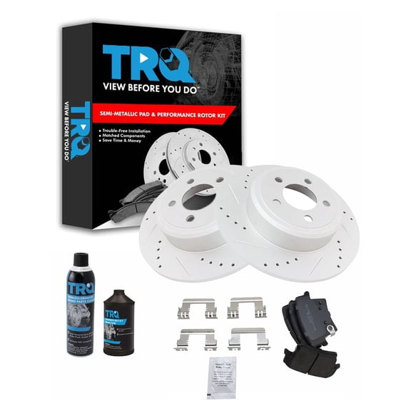 TRQ Rotor & Brake Pad Metallic Performance Drilled Slotted Rear Kit w/Chemicals BKA15370