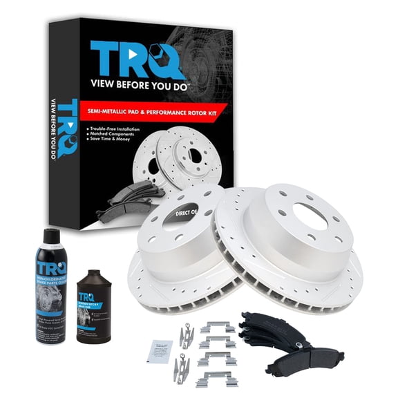 TRQ Rotor & Brake Pad Metallic Performance Drilled Slotted Rear Kit w/Chemicals BKA16292