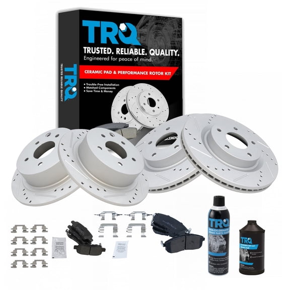 TRQ Rotor Brake Pad Metallic Performance Front & Rear Kit w/Chemicals BKA15966