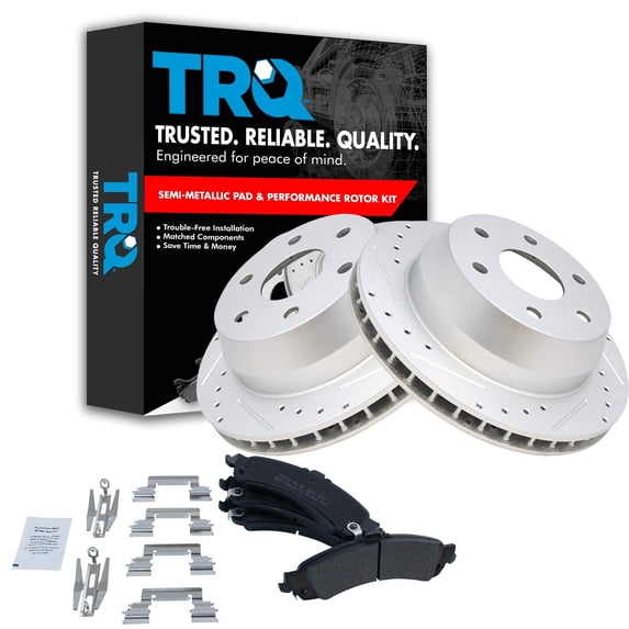 TRQ Rotor & Brake Pad Posi Metallic Performance Drilled Slotted Rear Kit