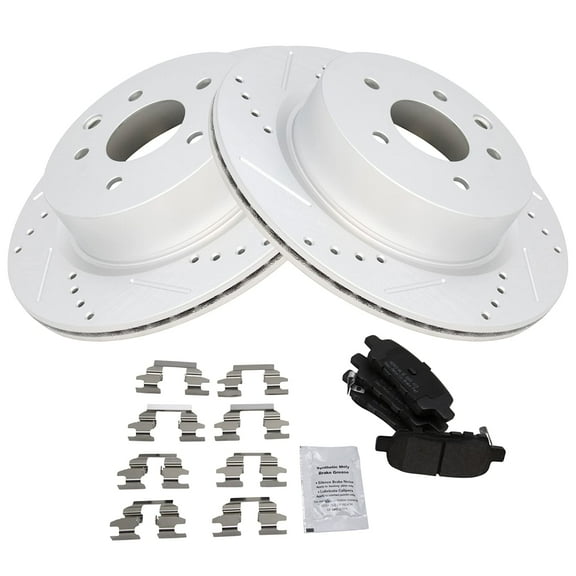TRQ Rotor & Brake Pad Posi Metallic Performance Drilled Slotted Rear Kit