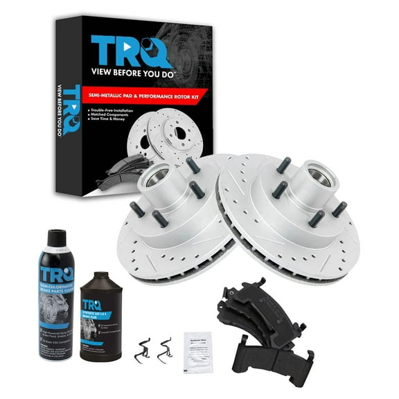 TRQ Semi Metallic Brake Pad & Performance Rotor Front Kit w/Chemicals BKA17058