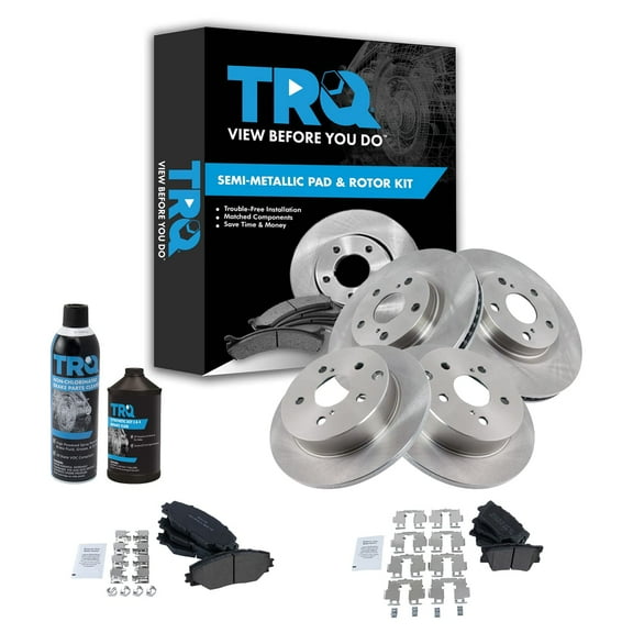 TRQ Semi-Metallic Brake Pad & Rotor Kit Front Rear Kit w/Chemicals BKA16465