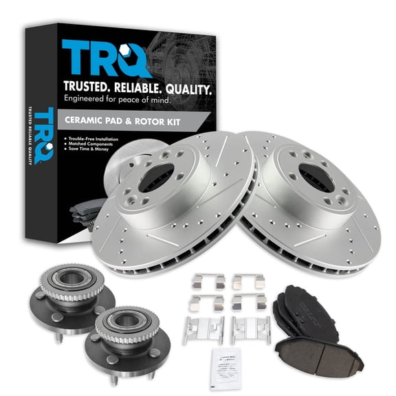 TRQ Wheel Bearing Hub w/ Brake Performance Rotor & Ceramic Pad Front Kit
