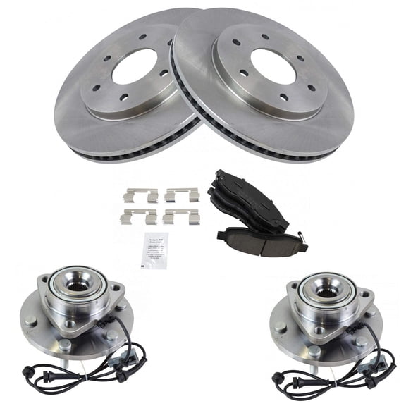 TRQ Wheel Bearing Hub w/ Brake Rotor & Ceramic Pad Front Left Right Kit w/Fluids BKA17508