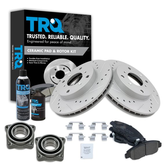 TRQ Wheel Hub Bearing Premium Ceramic Brake Pad Performance Rotor Kit Front BKA21860