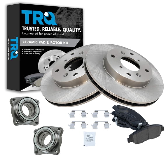TRQ Wheel Hub Bearing Premium Posi Ceramic Brake Pad Rotor Kit Front Fits Select 1998-1999 Acura CL