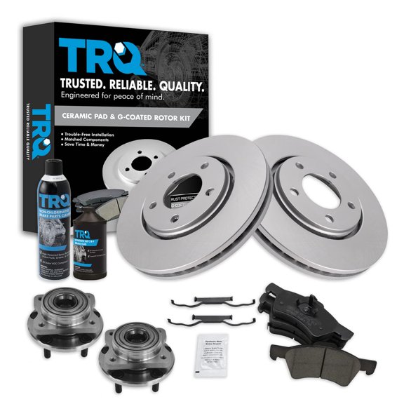 TRQ Wheel Hub Ceramic Brake Pad Coated Rotor Front Kit w/Chemicals BKA23772