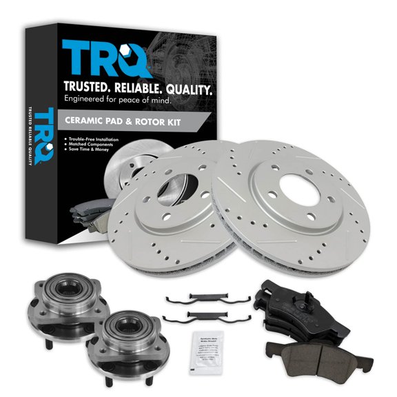 TRQ Wheel Hub Ceramic Brake Pad Performance Rotor Front Kit Fits Select Caravan