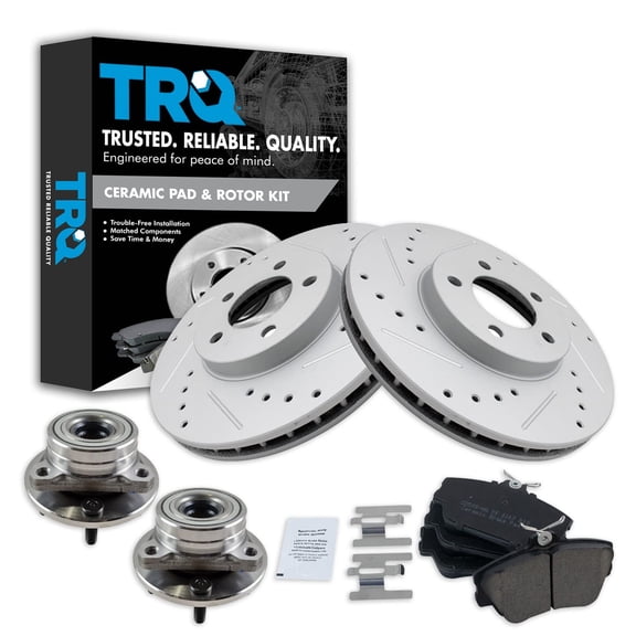 TRQ Wheel Hub Ceramic Brake Pad Performance Rotor Front Set Kit Fits Select Ford