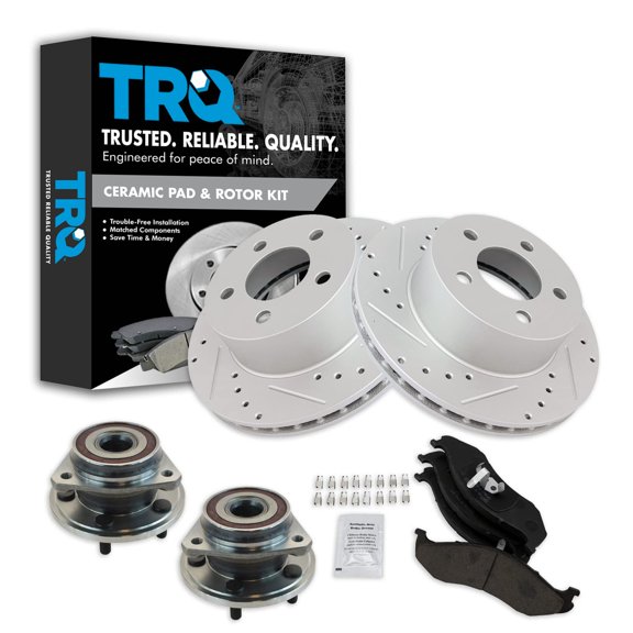 TRQ Wheel Hub Ceramic Brake Pad Performance Rotor Kit Front Fits Select Jeep SUV