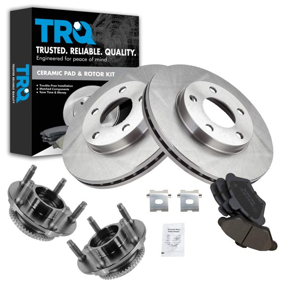 TRQ Front Brake Pad & Rotor Kit Brake Pads Brake Rotor Wheel Hub Bearing Assembly Ceramic Fits Select 1994-1998 Ford Mustang