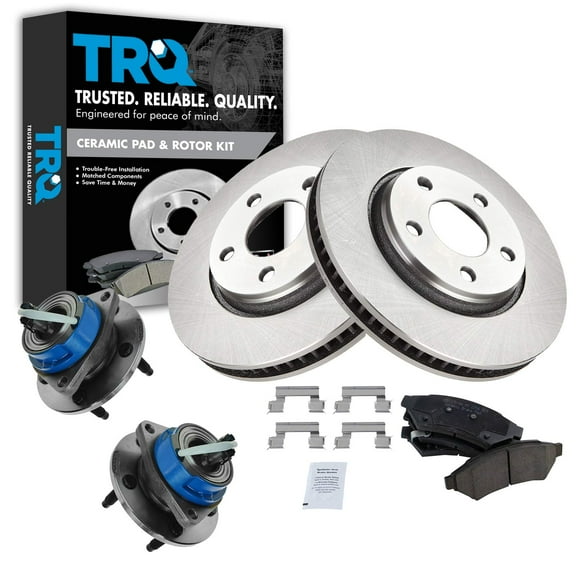 TRQ Wheel Hub Ceramic Brake Pad Rotor Front Kit w/Chemicals BKA16113