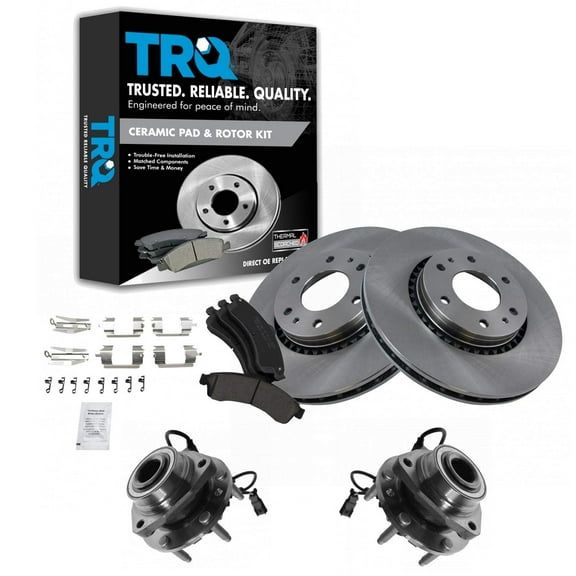 TRQ Wheel Hub & Premium Posi Ceramic Brake Pad Rotor Front Kit Fits Select GM SUV Truck