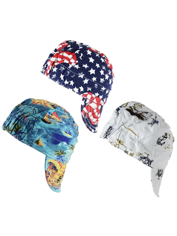 Welding Cap 100% Cotton Welding Caps for Men 3 Pcs Mesh Inside Sweat Absorption Flame Resistant Protective Welders Cap with Elastic Welding Helmet