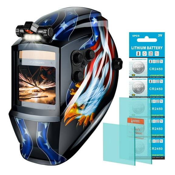TRQWH Welding Helmet Auto Darkening Large Viewing True Color Solar Powered Welding Hood with 4 Arc Sensor Adjustable Wide Shade Range 4~5-8/9-13 Welder Mask for TIG MIG ARC Weld Plasma Cut Grinding