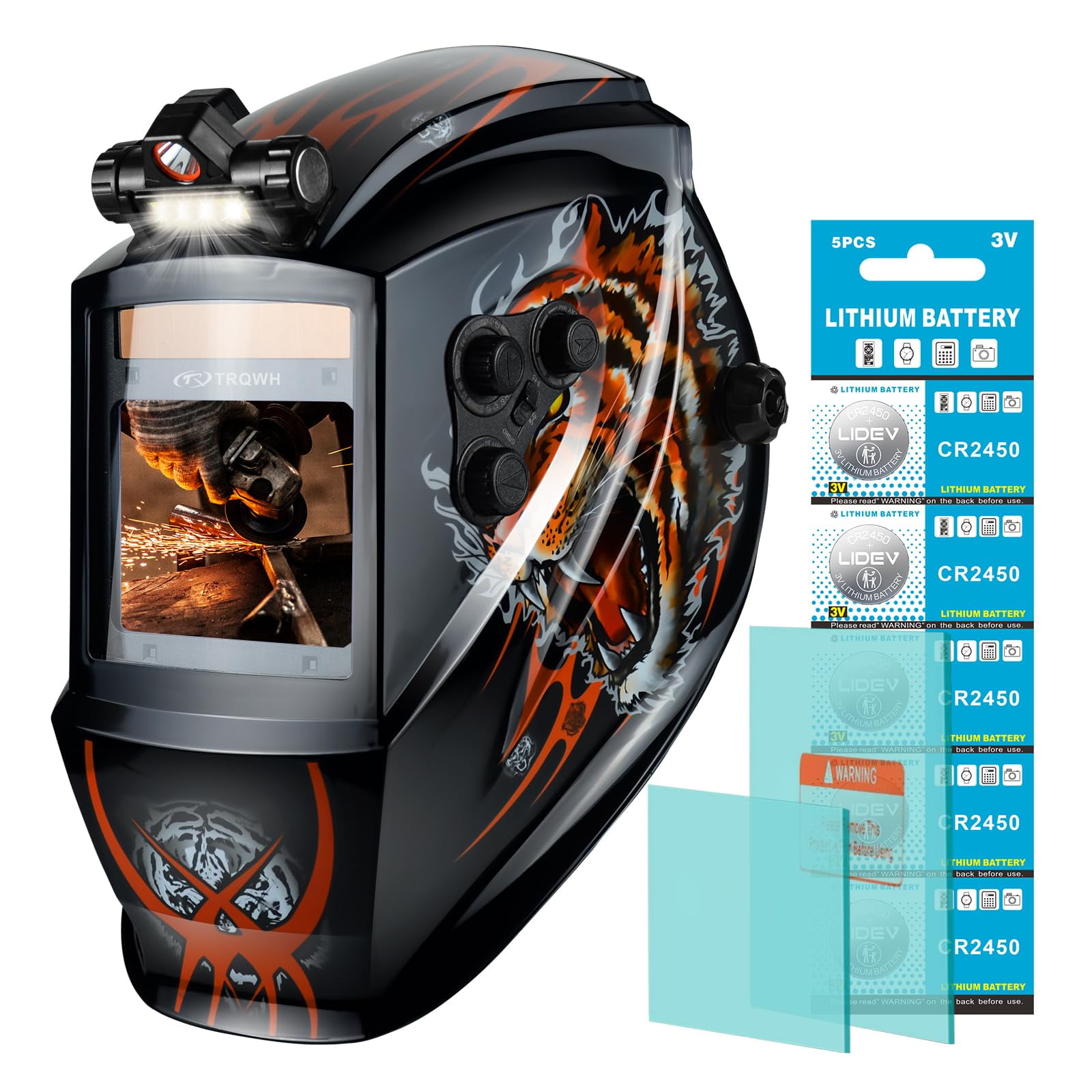 TRQWH Welding Helmet Auto Darkening Large Viewing True Color Solar Powered Welding Mask with 4 Arc Sensor Adjustable Wide Shade Range 4~5-8/9-13 Welder Mask with Grinding