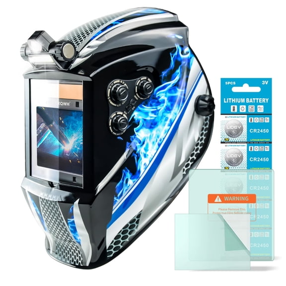 TRQWH Welding Helmet Auto Darkening Large Viewing True Color Solar Powered Welding Mask with 4 Arc Sensor Adjustable Wide Shade Range 4~5-8/9-13 Welder Mask with Grinding