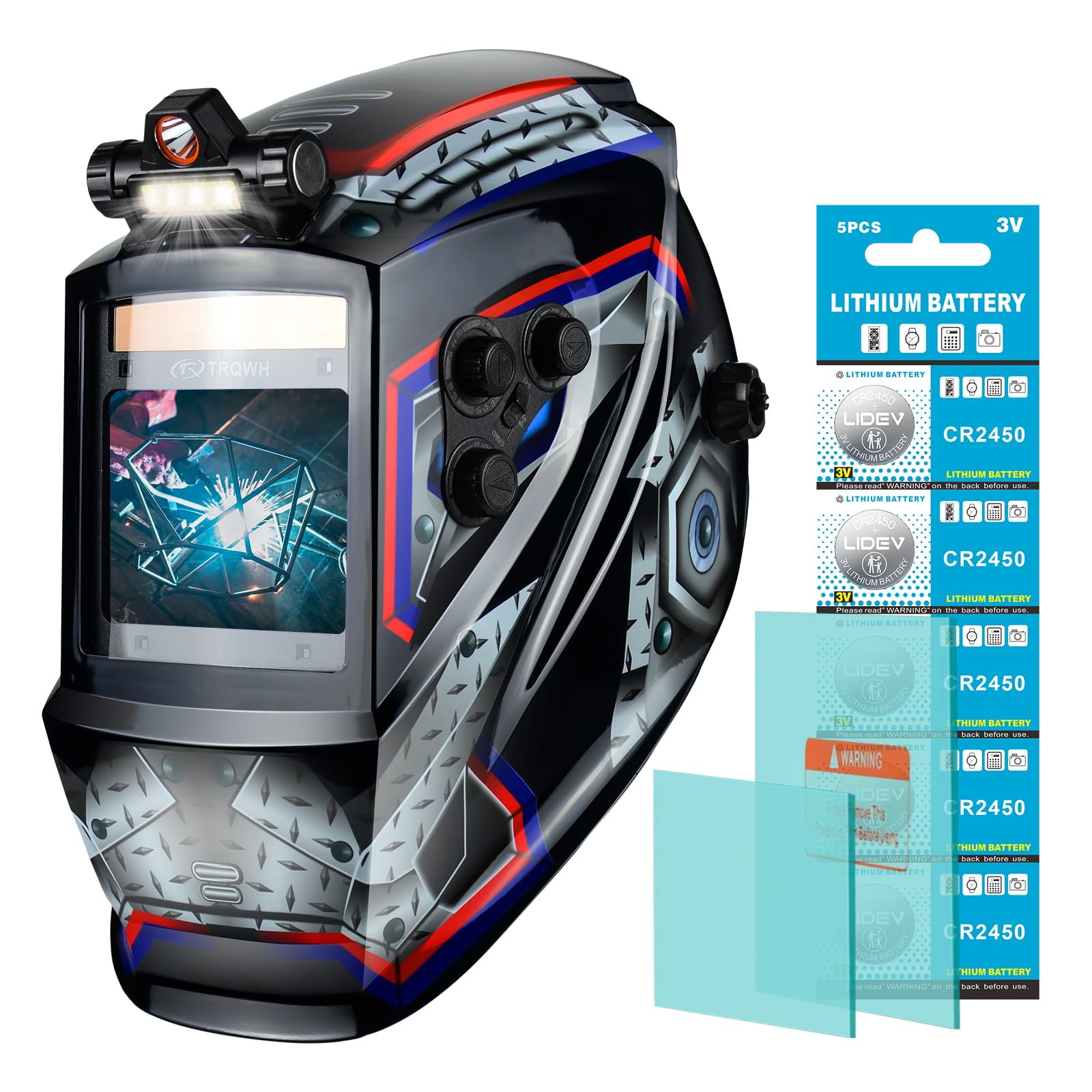 TRQWH Welding Helmet Auto Darkening Large Viewing True Color Solar Powered Welding Mask with 4 Arc Sensor Adjustable Wide Shade Range 4~5-8/9-13 Welder Mask with Grinding