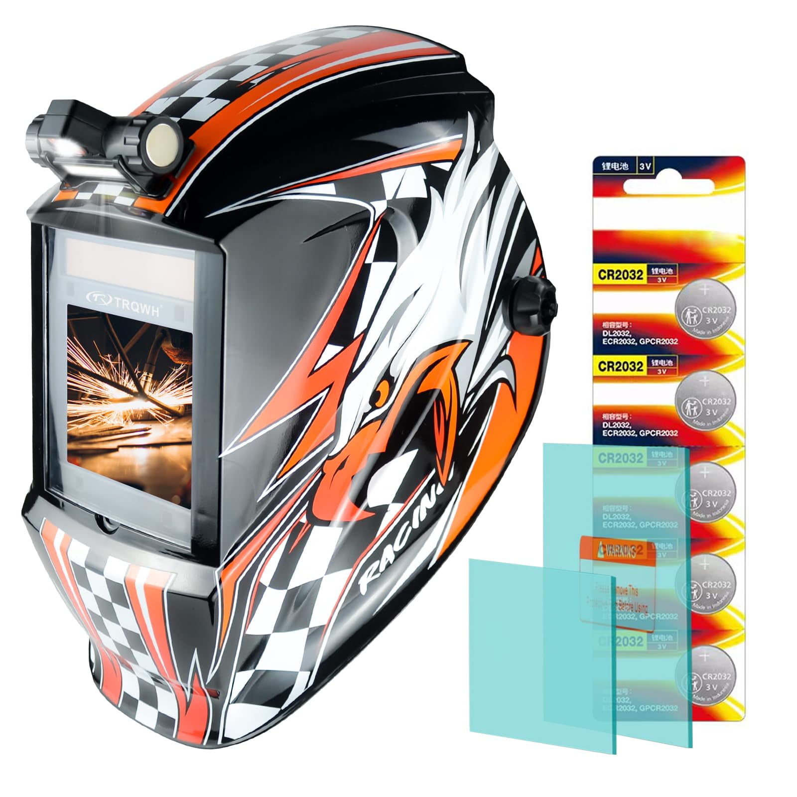TRQWH Welding Helmet Auto Darkening Large Viewing True Color Solar Powered Welding Mask with 4 Arc Sensor Adjustable Wide Shade Range 4~5-8/9-13 Welder Mask with Grinding