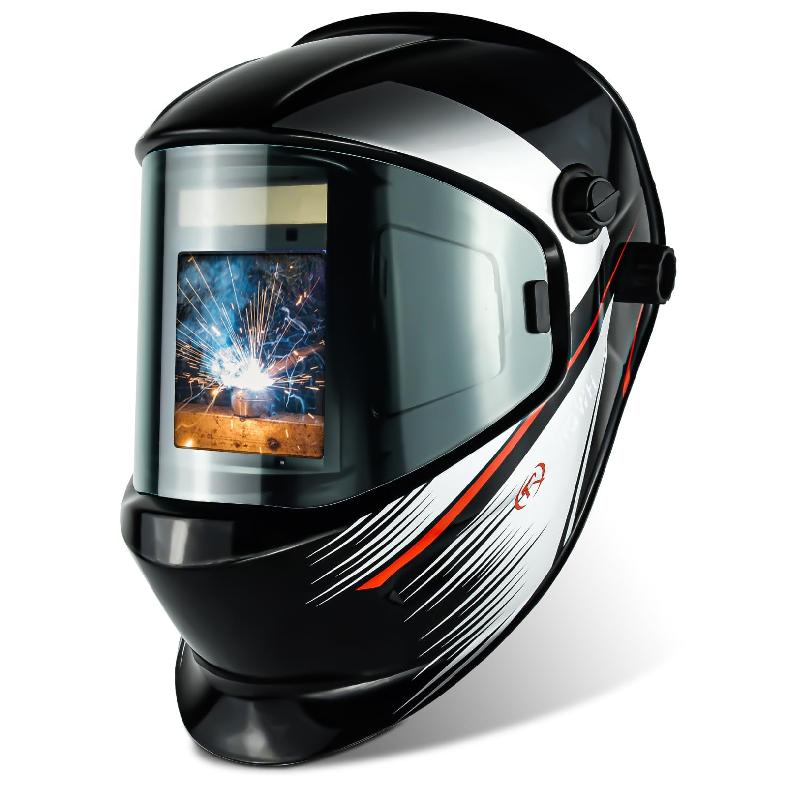 TRQWH Welding Helmet Auto Darkening Large Viewing True Color Solar Powered Welding Mask with 4 Arc Sensor Adjustable Wide Shade Range 4~5-8/9-13 Welder Mask with Grinding