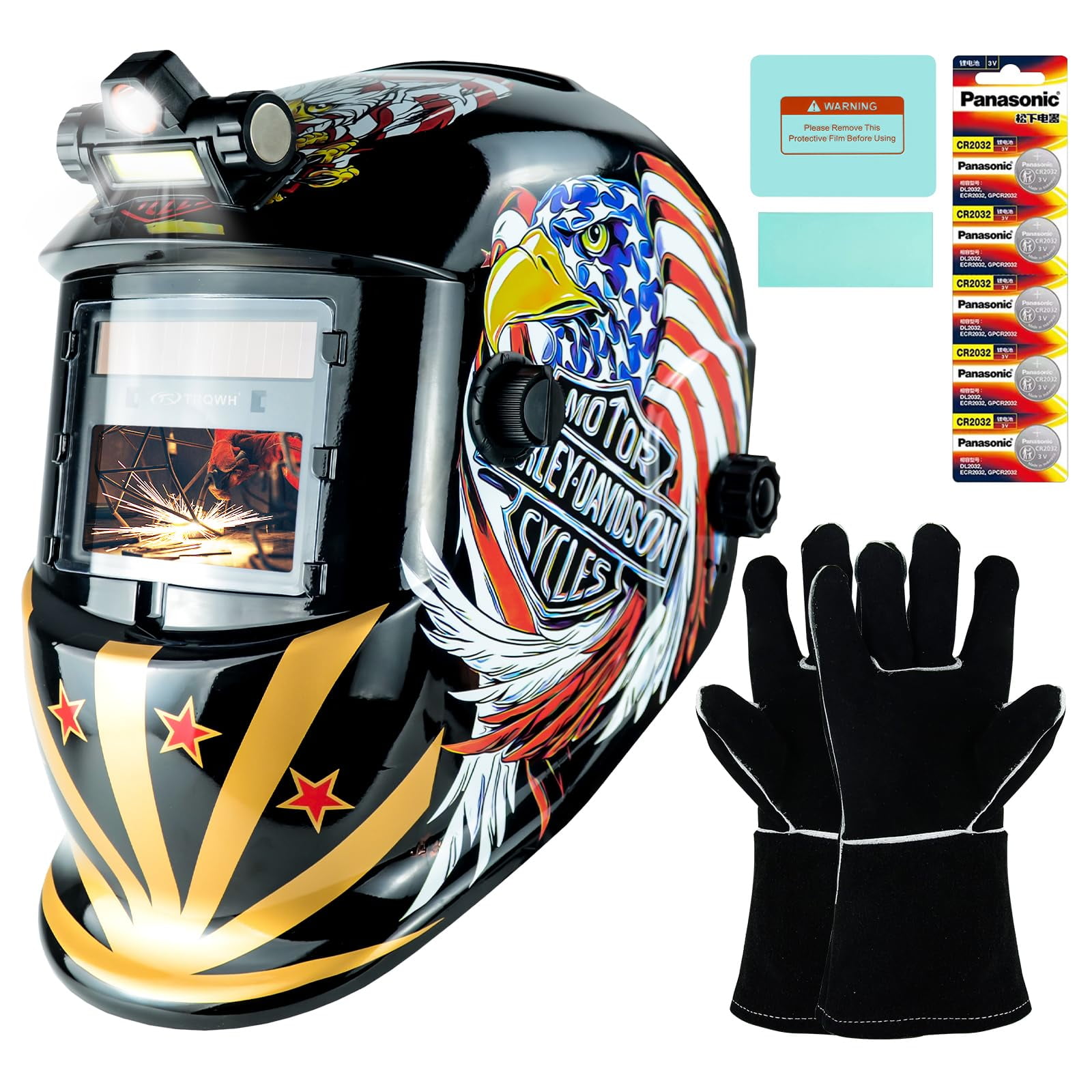 TRQWH Welding Helmet Auto Darkening Welding Hood with Light True Color 1/1/1/2 Top Optical Clarity Wide Shade 9-13 Welder Helmet Welding Mask with Grinding