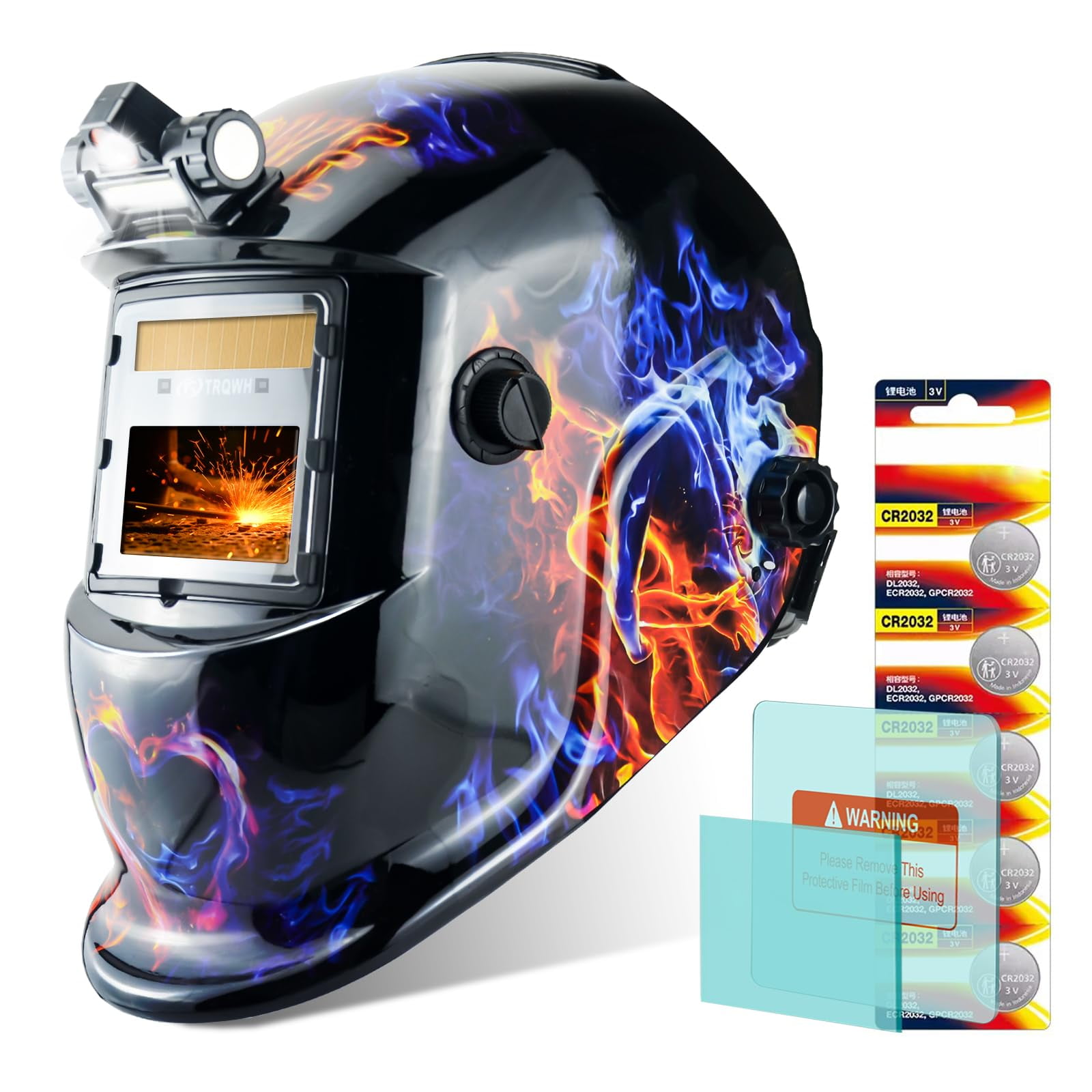 TRQWH Welding Helmet with Light True Color Auto Darkening Welding Helmets for Men Solar Powered Welding Hood with 2 Arc Sensor Wide Shade 4/9-13 for TIG MIG ARC Cool Welder Mask