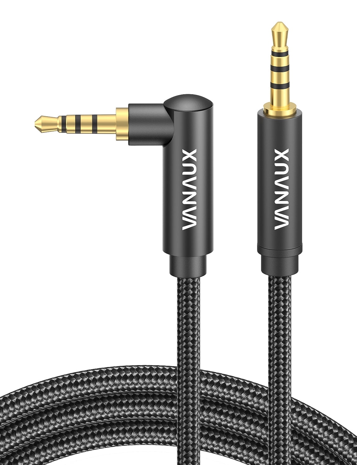 TRRS 90 Degree Aux Cable 10FT,VANAUX 3.5mm Audio Cable 4-Pole [Microphone Compatible ] Male to Male AUX Cord Compatible with Smartphones, Tablets, Car Home Stereos, Headphones, Speaker