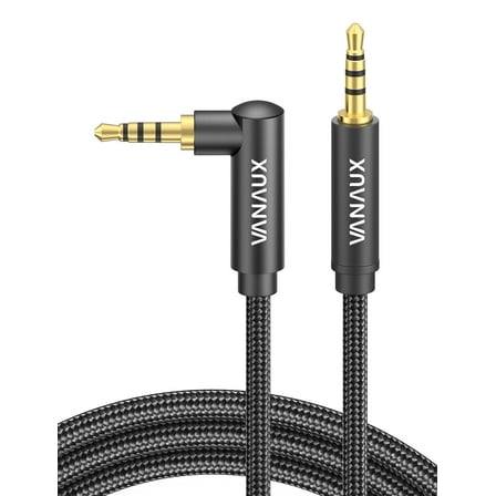 VANAUX TRRS 90 Degree Aux Cable, 3.5mm Audio Cable 4 Pole, Male to Male AUX Cord Compatible with Mic, Smartphones, Tablets, Car Home Stereos, Headphones, Speaker(3.3FT/1M)
