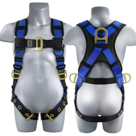 TRSMIMA Safety Harness Fall Protection - Fall Arrest Climbing Roofing Work Belt with Back Shoulder Padded D-Ring Grommet Legs Approved OSHA ANSI