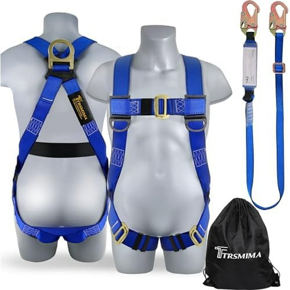 TRSMIMA Safety Harness Fall Protection - Roofing Full Body Construction Lanyard Kit Men Fall Arrest Work Tree Climbing Roofer D-ring ANSI$$Tools & Hardware Other