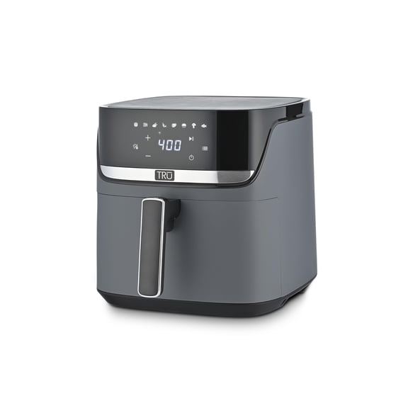 TRU 8-Quart Digital Air Fryer by Select Brands - Family Size, One-Touch Control, 8 Presets - Air Fry Chicken, Meat, Veggies, Fries - Nonstick Pot and Crisping Tray, Auto Shut Off, Matte Gray
