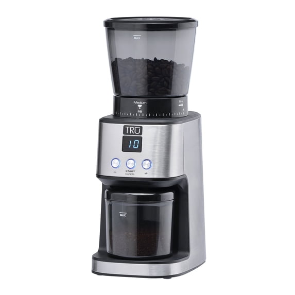 TRU Conical Burr Grinder - Precision Coffee Bean Grinder with 30 Grind Settings - Adjustable Grind Time & Digital Countdown - 9oz Bean Hopper for Espresso & Drip Coffee