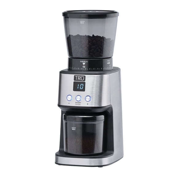 TRU Conical Burr Grinder - Precision Coffee Bean Grinder with 30 Grind Settings - Adjustable Grind Time & Digital Countdown - 9oz Bean Hopper for Espresso & Drip Coffee