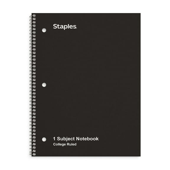Staples TRU RED 1-Subject Notebook 8.5" x 11" College Ruled 70 Sheets Black TR58374M