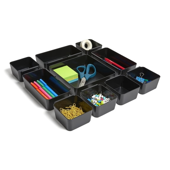 Staples TRU RED 10-Compartment Plastic Drawer Organizer Black 2/Pack TR58205VS