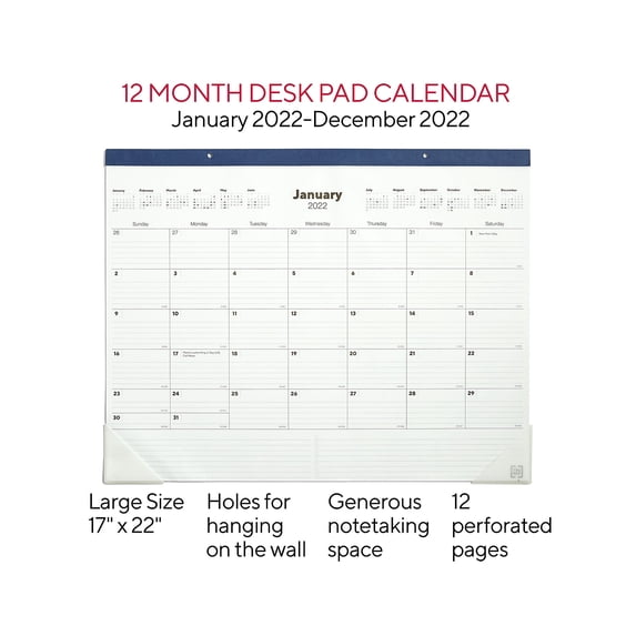 TRU RED 2022 17" x 22" Desk Pad Calendar Navy TR59700-22