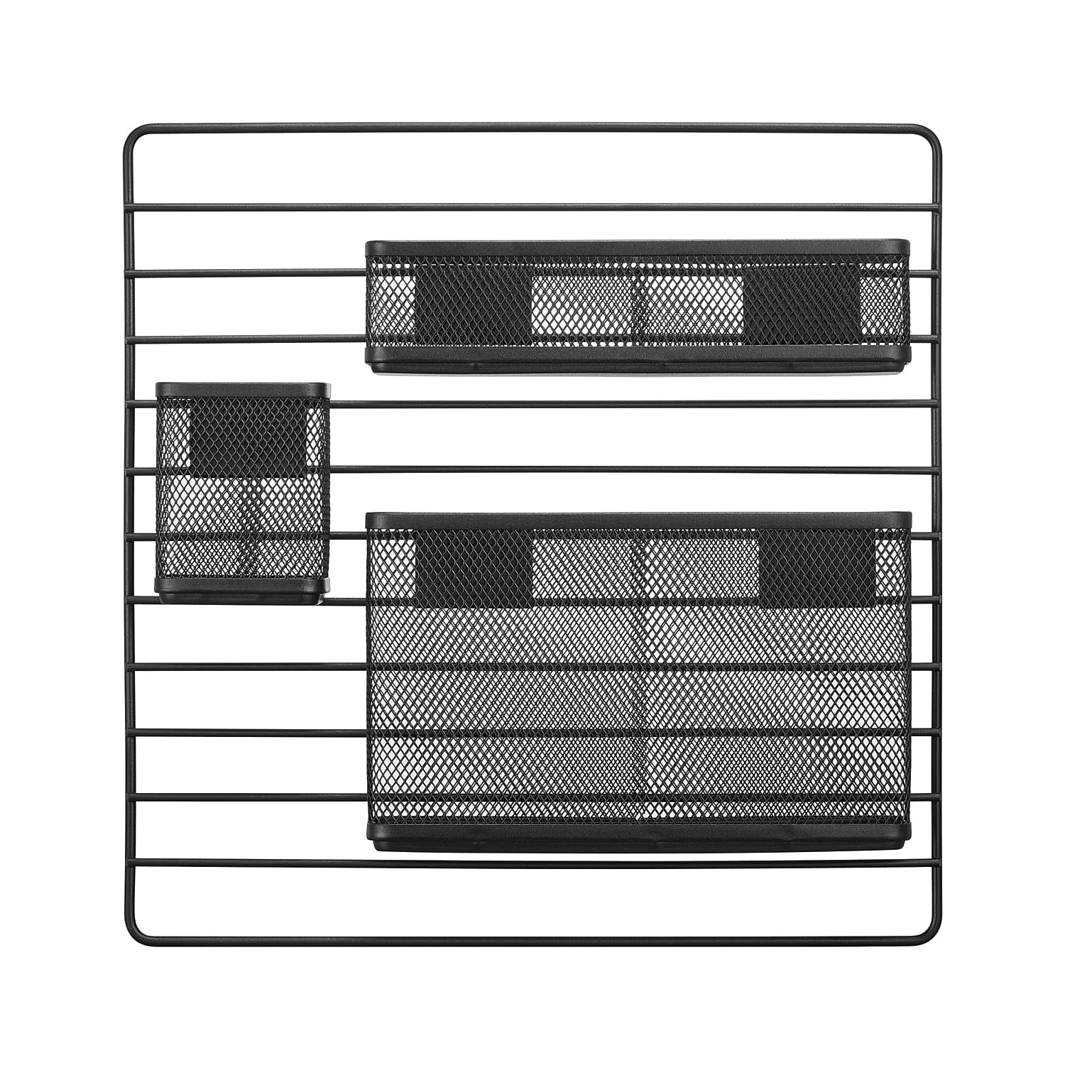 Black Metal Mesh 3-Compartment Wall Organizer